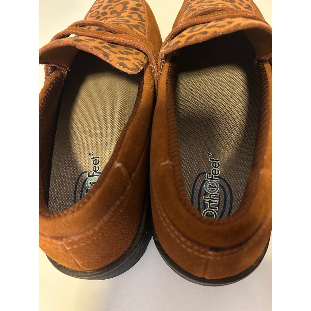 Orthofeet Womens 11 X-Wide Leopard Print Leather Penny Loafers Brown Used - Picture 12 of 15